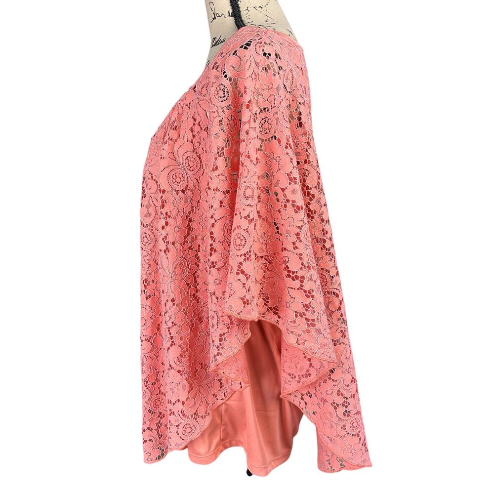 Simply Emma Lace Overlay Top Women Size 3X Salmon Pink Tank Lined Poncho Blouse - Picture 7 of 12